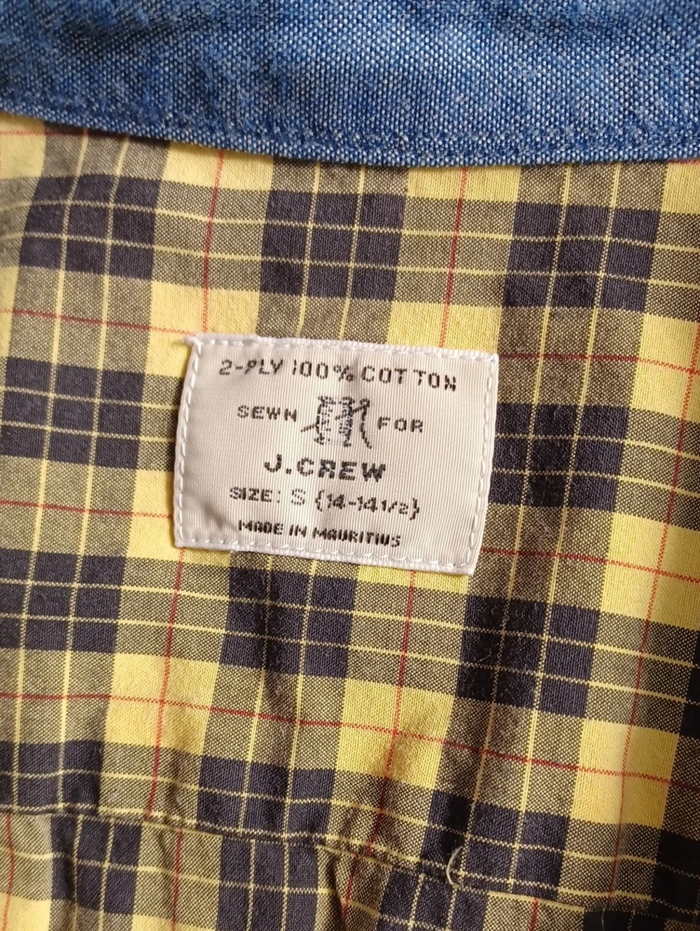J. Crew Yellow and Black Plaid Long Sleeve Button-Down Cotton Shirt, Mens Small